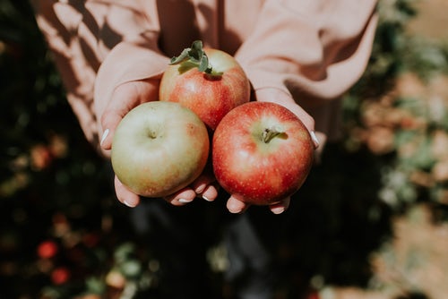 Jesenné fotografické nápady pre Instagram - jablká v ruke